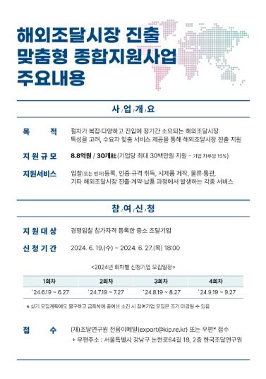 해외조달시장 진출 맞춤형 종합지원사업 주요 내용
